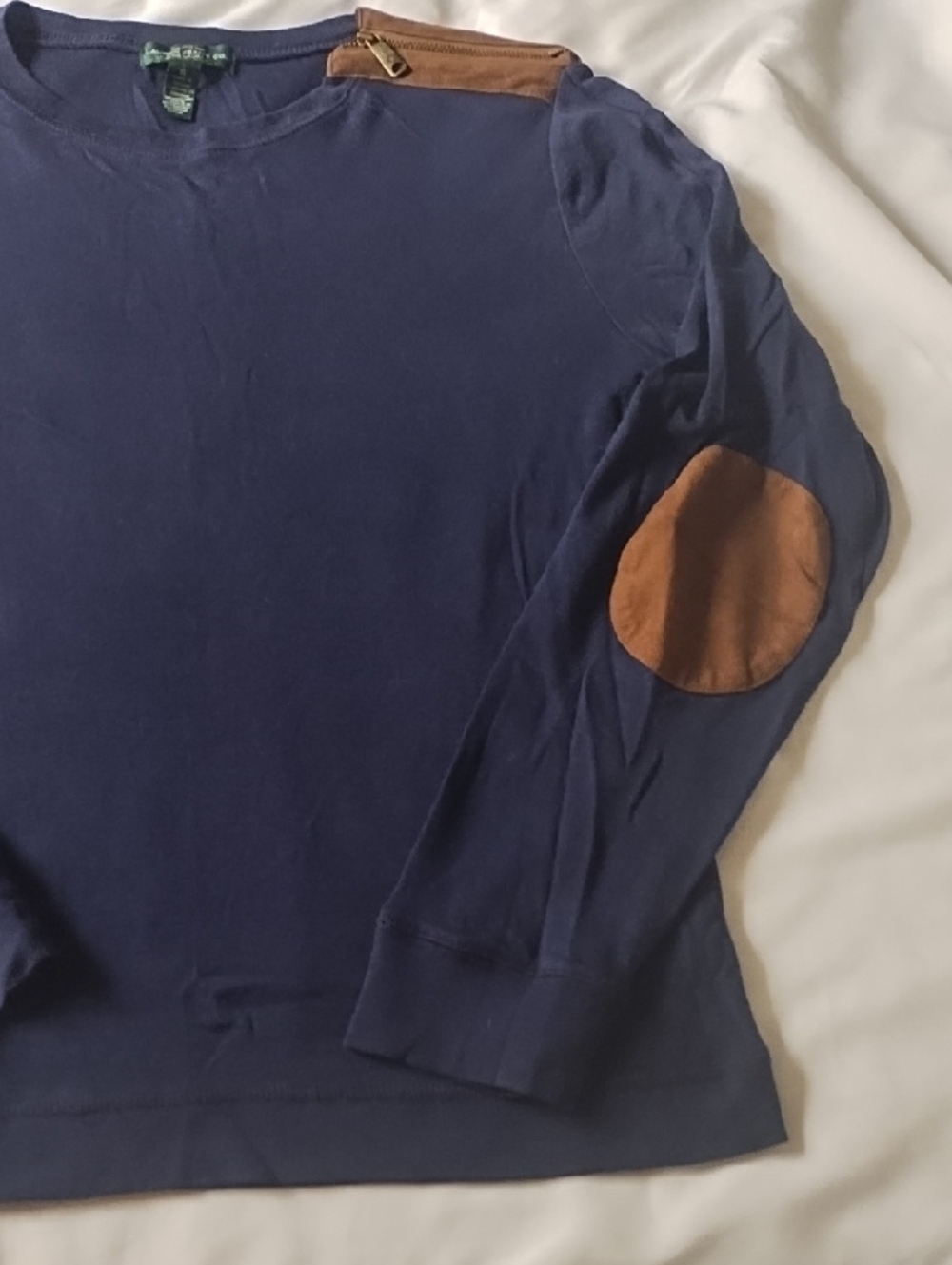 LRL Ralph Lauren Long Sleeve Tee, With Suede Accents - Picture 4 of 6